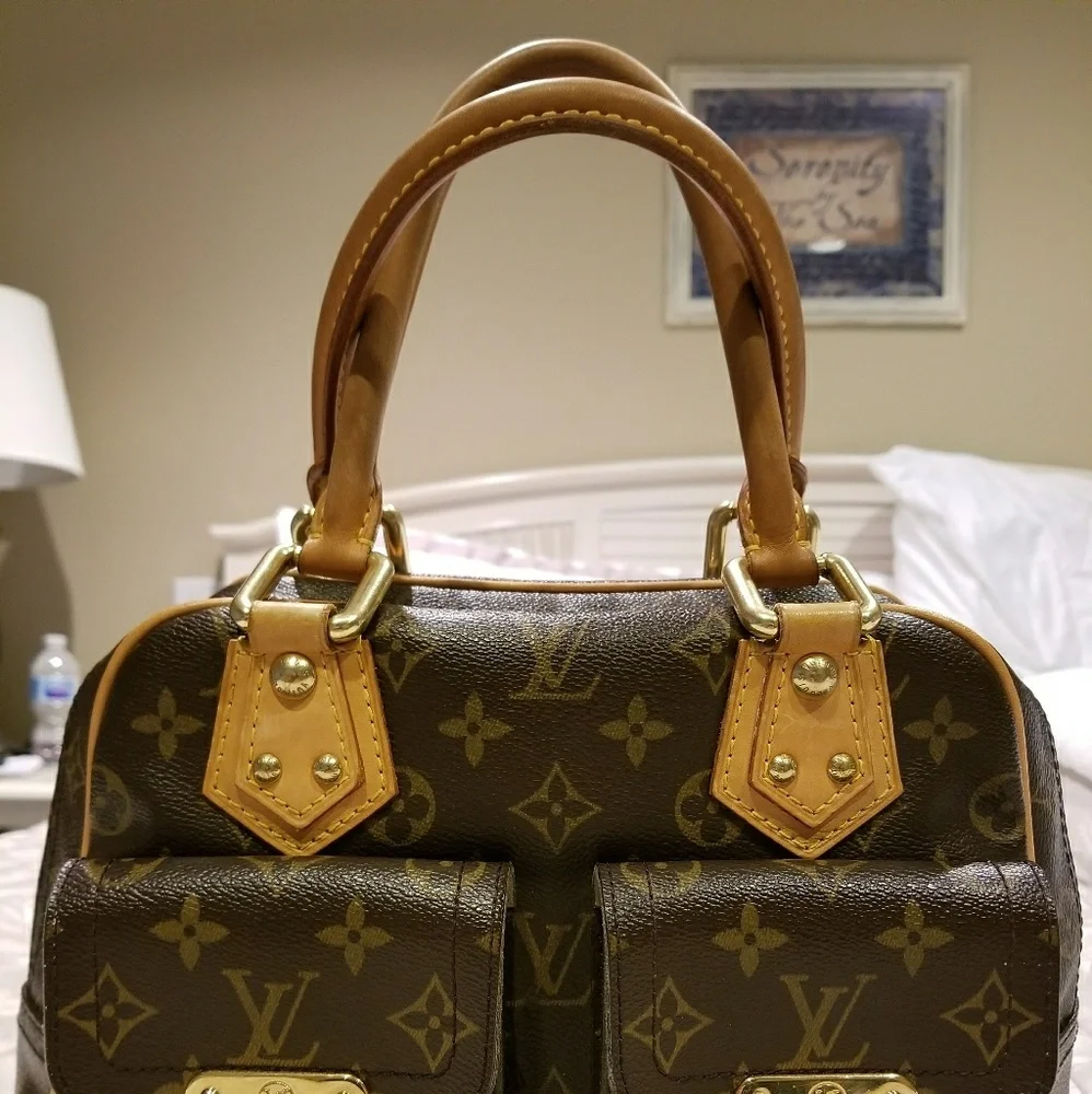 Louis Vuitton Brown Monogram Satchel with Tan Trim and Gold Hardware